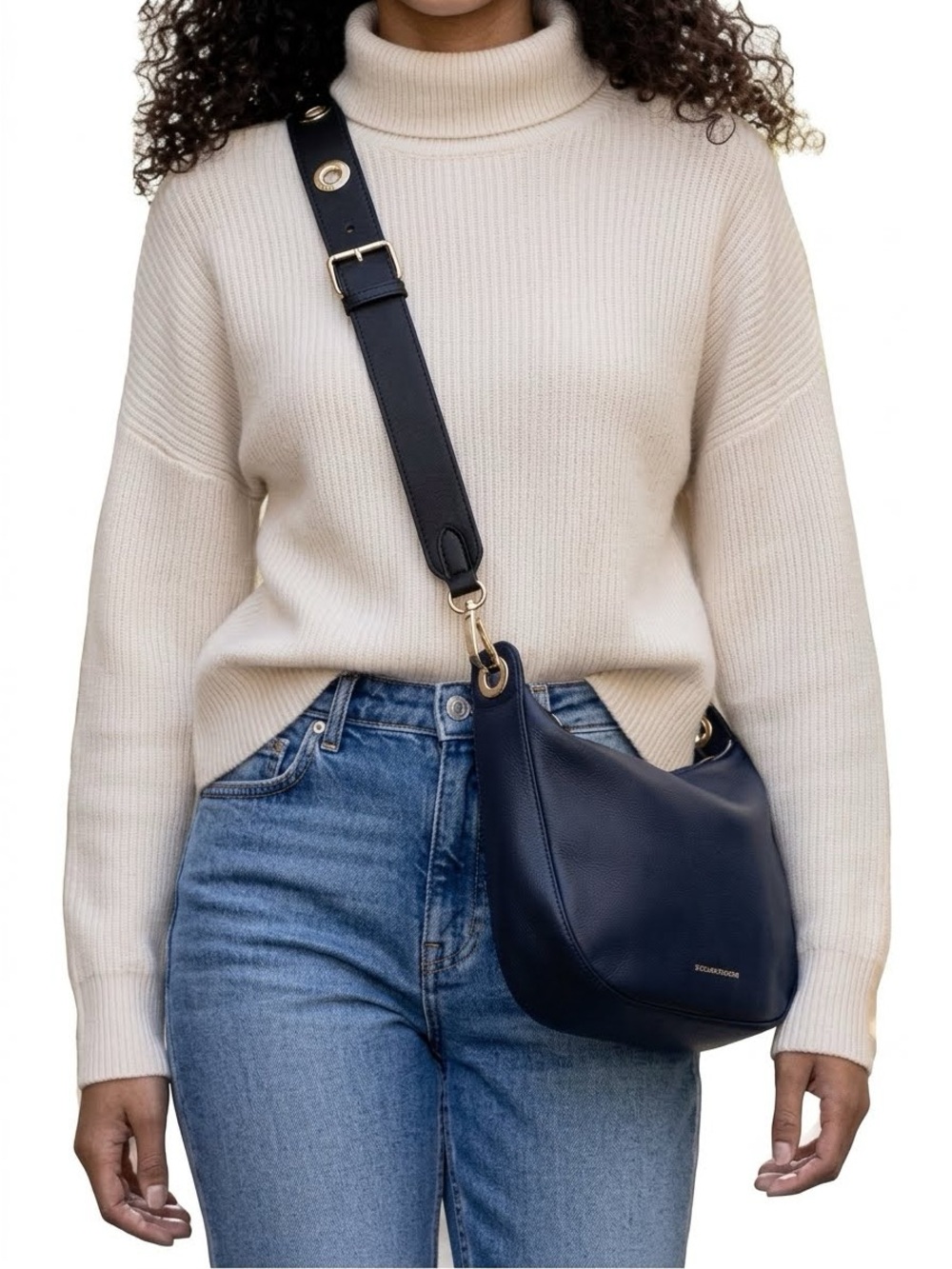 Michael Kors Raven Medium Pebbled Leather Crossbody Bag Dark Navy Gold
